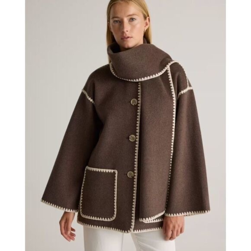 Quince Women Double-Faced Merino Wool Scarf Coat Outerwear Cocoa Melange XS